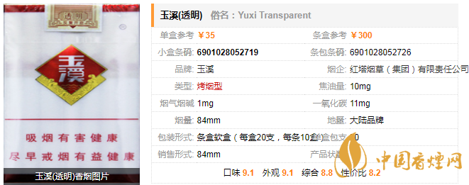 玉溪透明香煙多少錢一包 玉溪透明香煙參數及口感介紹